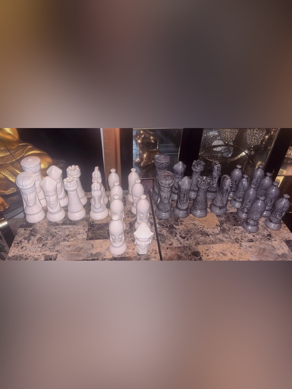Classic Vintage Duncan Mold Large Chess Set Pieces – White and Gray